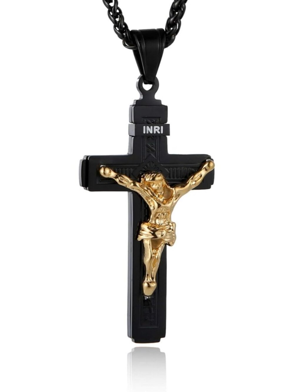 Men's Black Stainless Steel Religious Catholic Christ Crucifix Cross Pendant